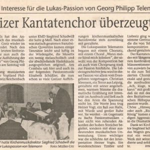 Zeitungsartikel zur Aufführung der Lukaspassion 1996