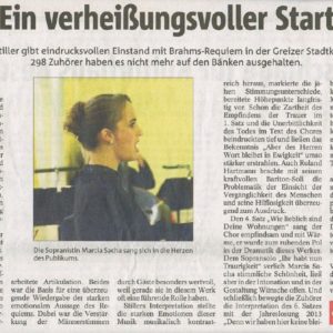 Zeitungsartikel zur Aufführung von Brahms "Requiem" im Herbst 2013