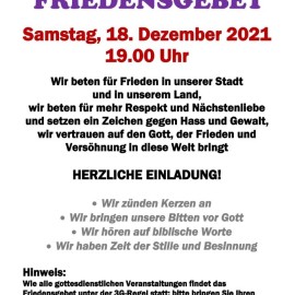 Friedensgebet in Greiz-Caselwitz – Sa. 18.12. – 19 Uhr