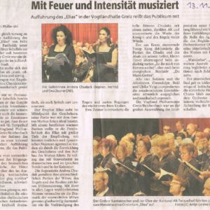 Zeitungsartikel zum Chorprojekt "Elias" im November 2011